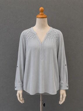Bandolino Women Lightweight Striped Roll Tab Long Sleeve Trinity Blouse Size XXL